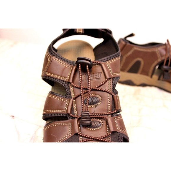 Khombu Mens Sandals sz 12 Fisherman Outdoor Brown Leather Flexible Sole Adjustab - Picture 8 of 11